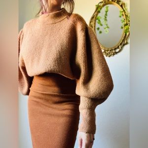Topshop Bubble Sleeve Tan Sweater Sz 4/6